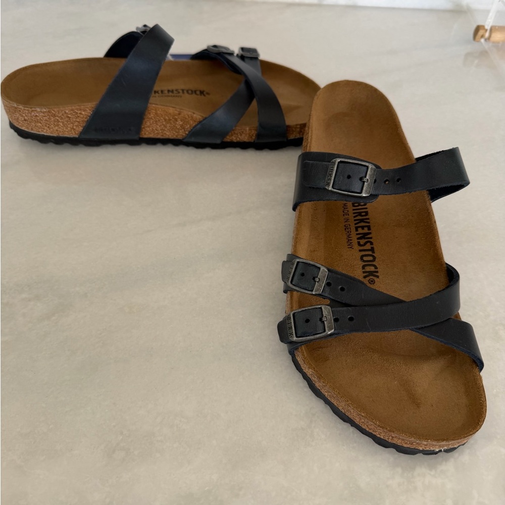 Birkenstock | Franca Navy Cross-Strap Leather Sandals | 40 - Picture 6 of 9